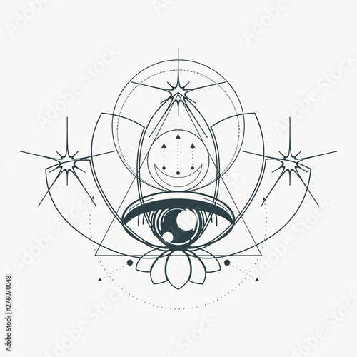Mystical geometry symbol. Linear alchemy, occult, philosophical sign. For music album cover, poster, sacramental design. Astrology and religion concept.
