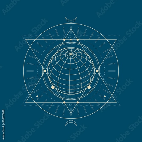Mystical geometry symbol. Linear alchemy, occult, philosophical sign. For music album cover, poster, sacramental design. Astrology and religion concept.