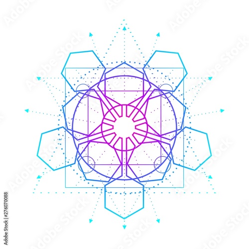 Mystical geometry symbol. Linear alchemy, occult, philosophical sign. For music album cover, poster, sacramental design. Astrology and religion concept.