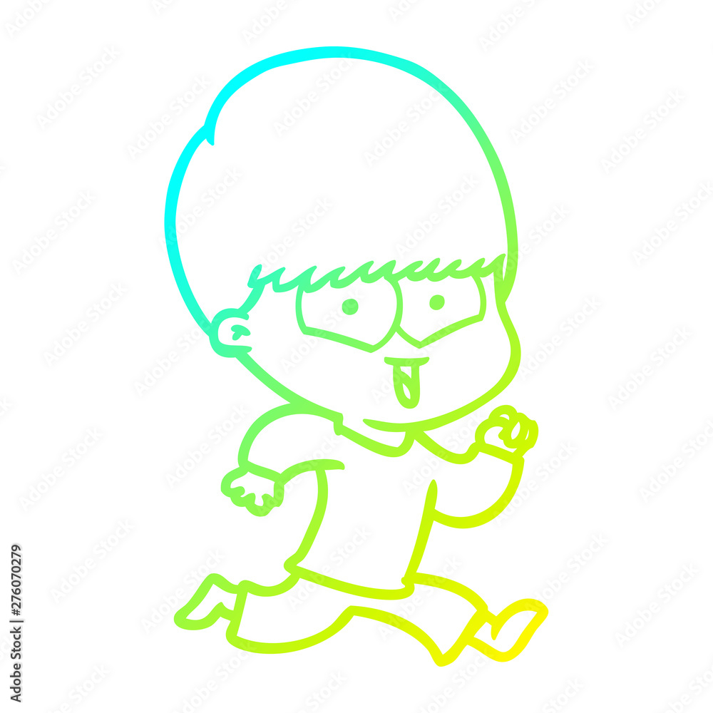 cold gradient line drawing cartoon happy boy