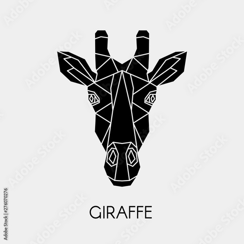 Geometric giraffe. Polygonal head of animal. Black silhouette. Vector illustration. © Marinika
