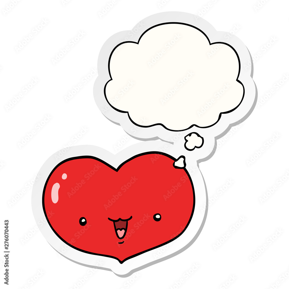cartoon love heart character and thought bubble as a printed sticker cartoon love heart character and thought bubble as a printed sticker
