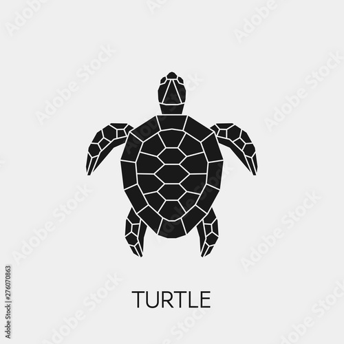 Geometric turtle. Polygonal animal. Black silhouette. Vector illustration. 