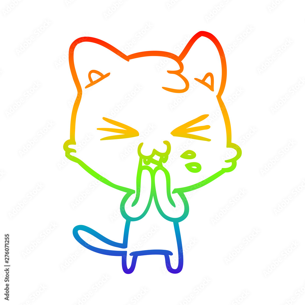 rainbow gradient line drawing cartoon cat hissing rainbow gradient line drawing cartoon cat hissing