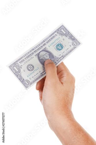 Hand holding US Dollar Banknote ISOLATED on White Background