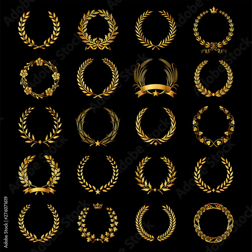 Set of vector golden laurel wreaths..