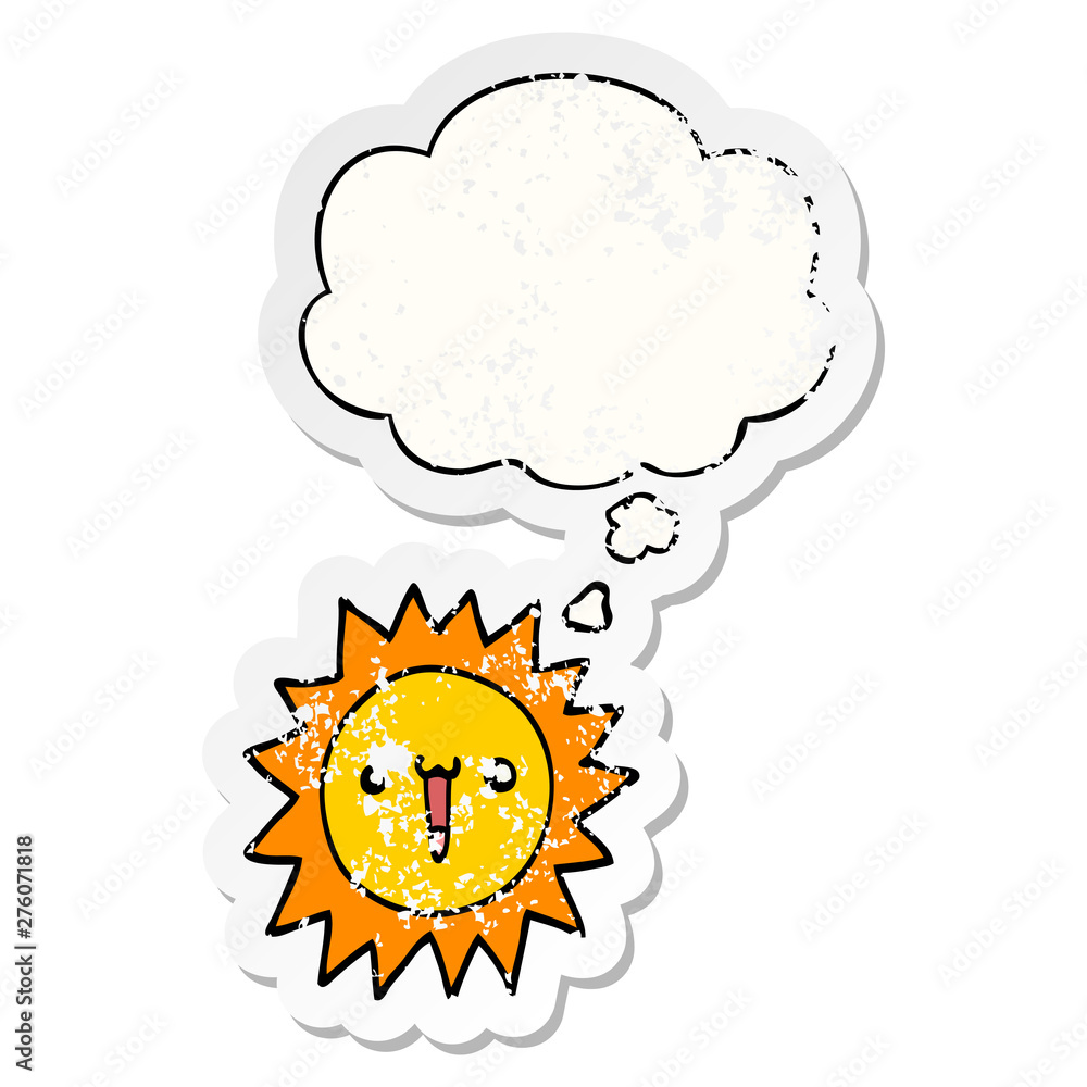 cartoon sun and thought bubble as a distressed worn sticker cartoon sun and thought bubble as a distressed worn sticker