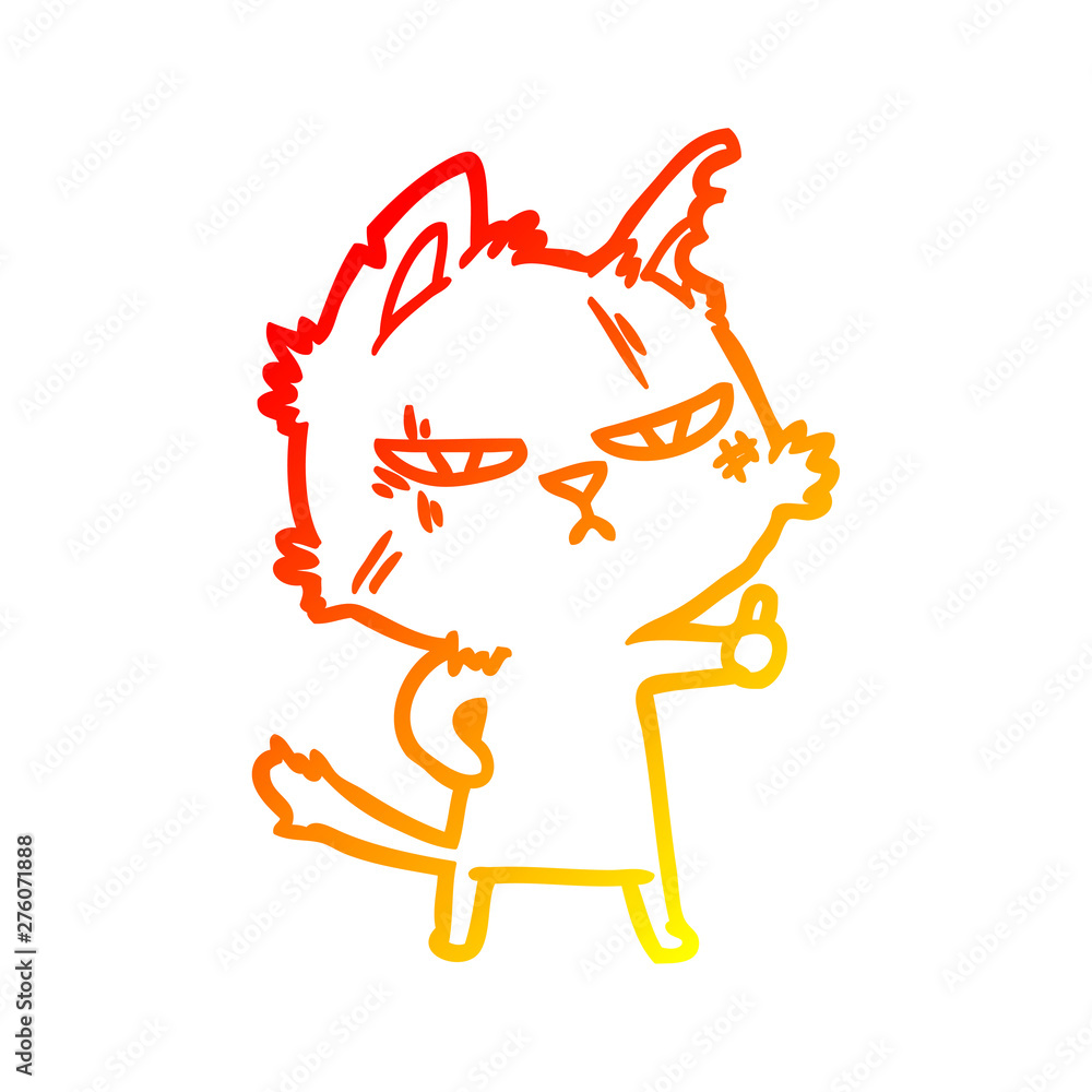 warm gradient line drawing tough cartoon cat giving thumbs up symbol warm gradient line drawing tough cartoon cat giving thumbs up symbol