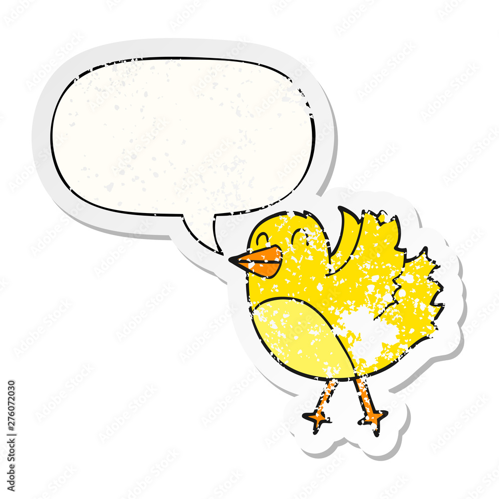 cartoon bird and speech bubble distressed sticker cartoon bird and speech bubble distressed sticker