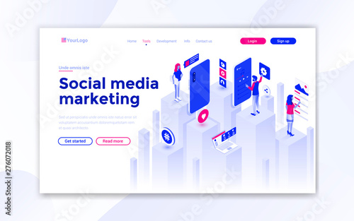Flat Modern design of website template - Social Media