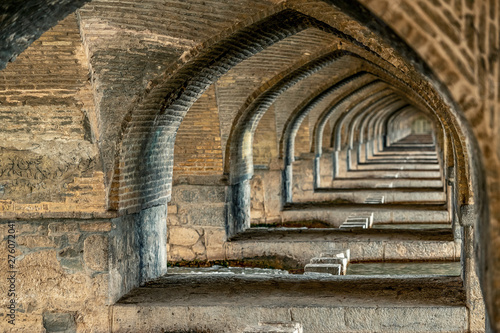 prospect view with 33 arches under Si-o-se pol bridge in Esfaha, Iran - image