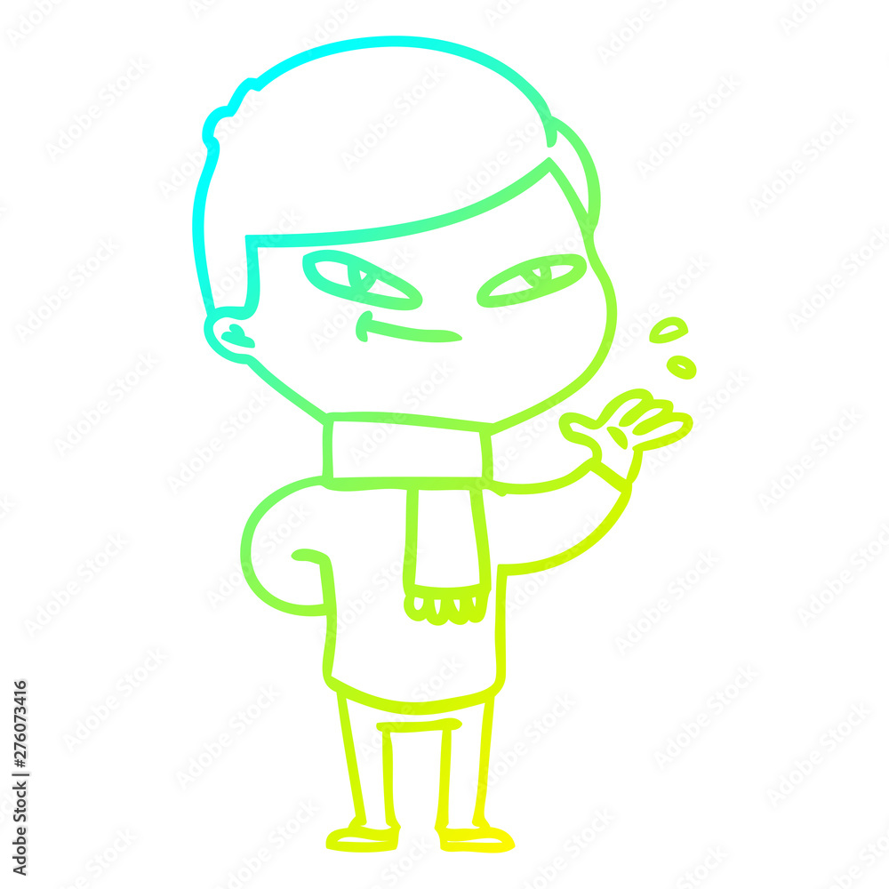 cold gradient line drawing cartoon boy