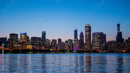 Chicago skyline in the evening from Lake Michigan - CHICAGO  ILLINOIS - JUNE 12  2019