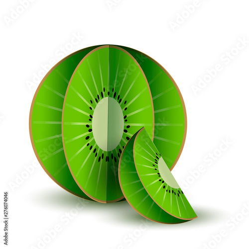 Vector tropical summer exotic fruit paper cut volumetric. Origami. Isolated color object on white background. Green citrus kiwi and lobule