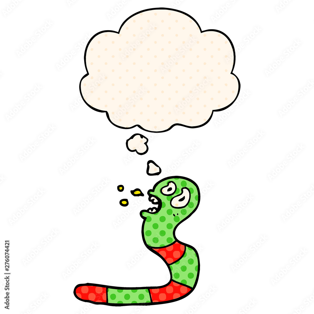 cartoon frightened worm and thought bubble in comic book style cartoon frightened worm and thought bubble in comic book style