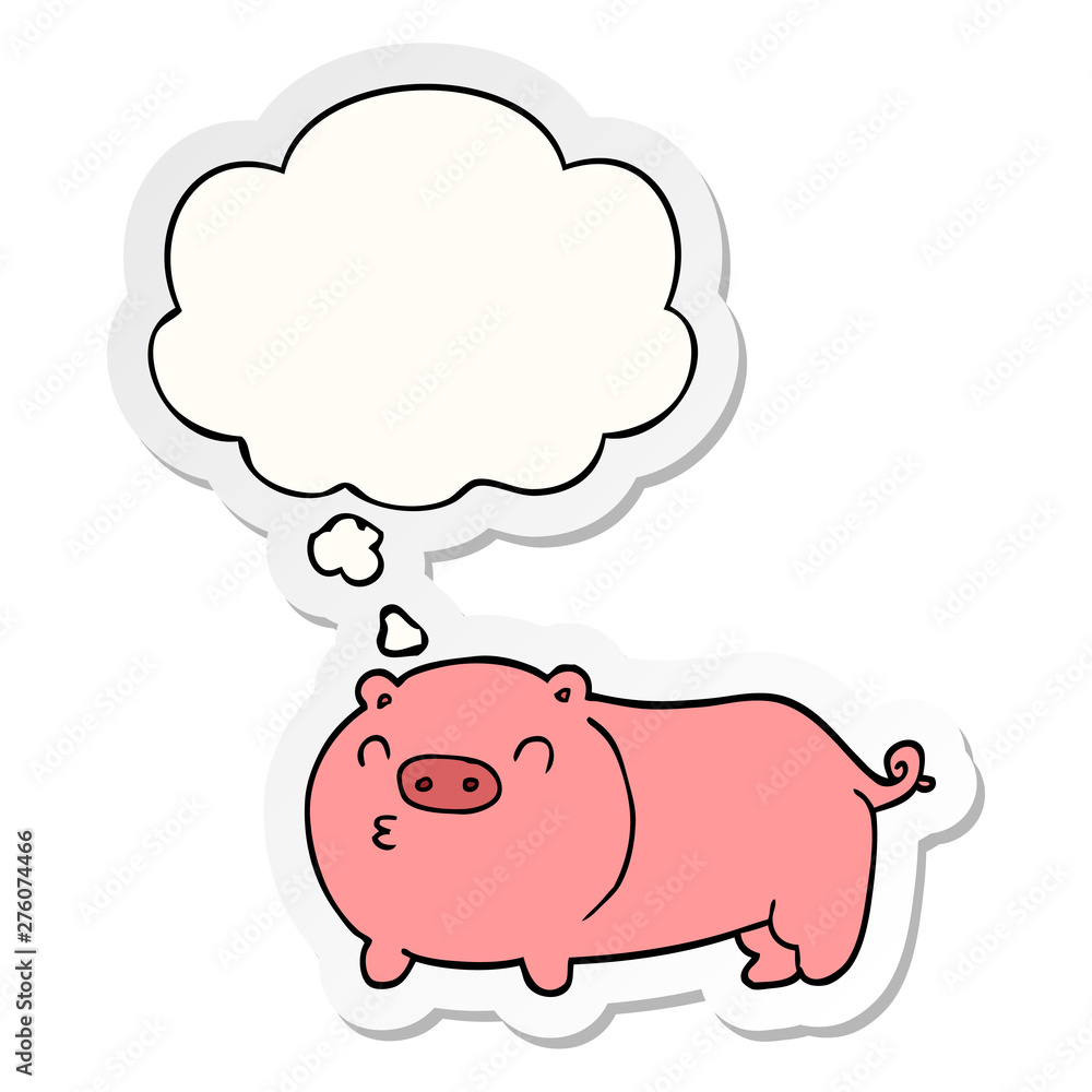 cartoon pig and thought bubble as a printed sticker cartoon pig and thought bubble as a printed sticker
