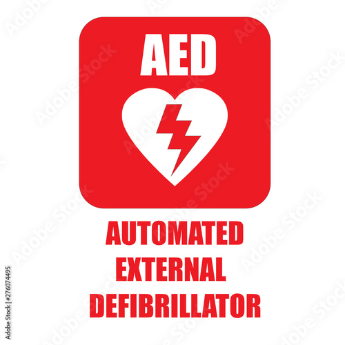 AED,automated external defibrillator / aed sign with heart and electricity symbol flat vector icon