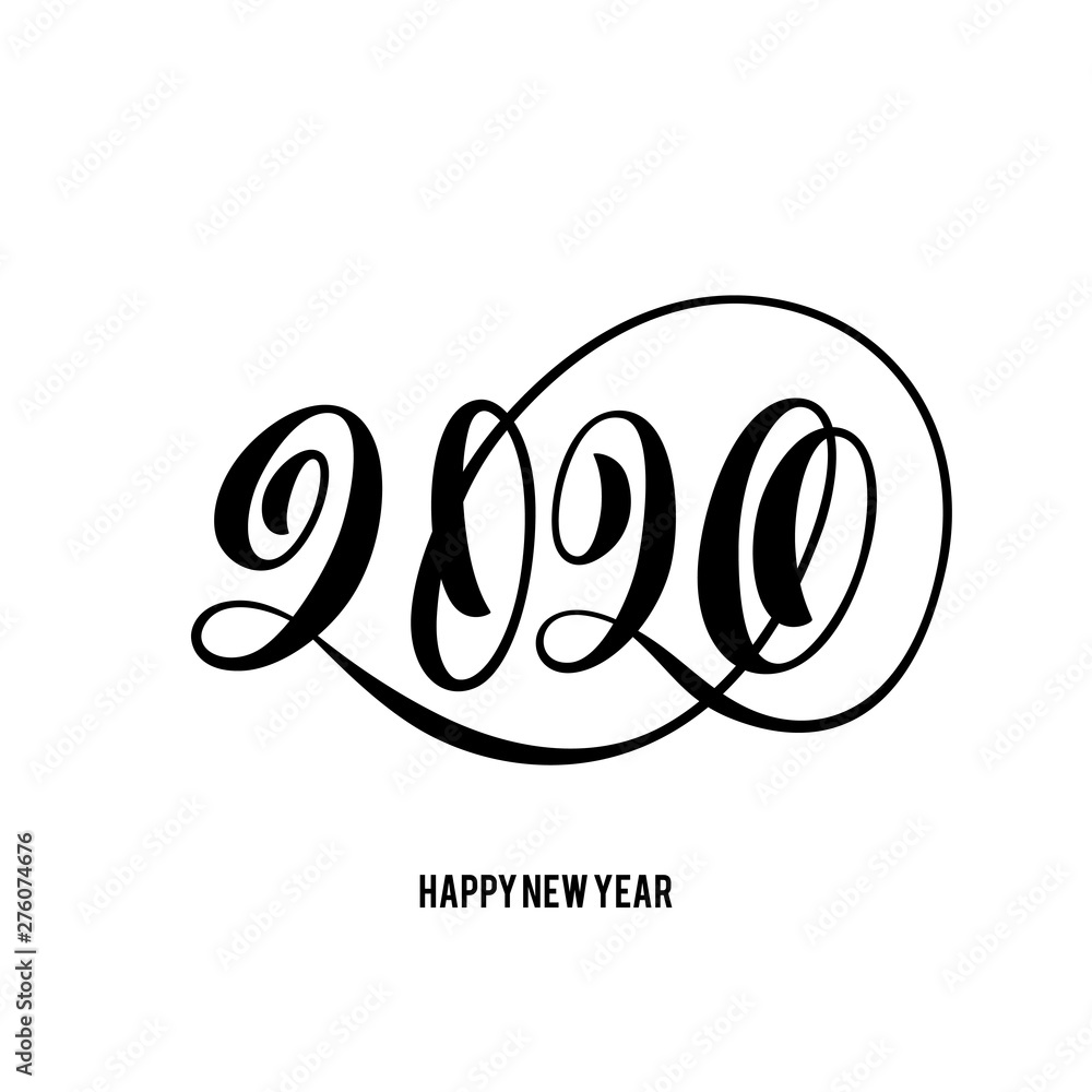 Happy New Year 2020 card with hand drawn lettering. Happy New Year 2020 card with hand drawn lettering.