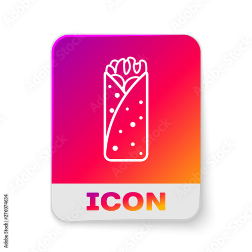 White Burrito icon isolated on white background. Traditional mexican fast food. Rectangle color button. Vector Illustration