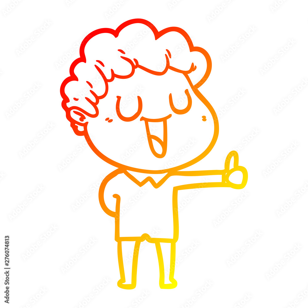 warm gradient line drawing laughing cartoon man giving thumbs up sign warm gradient line drawing laughing cartoon man giving thumbs up sign