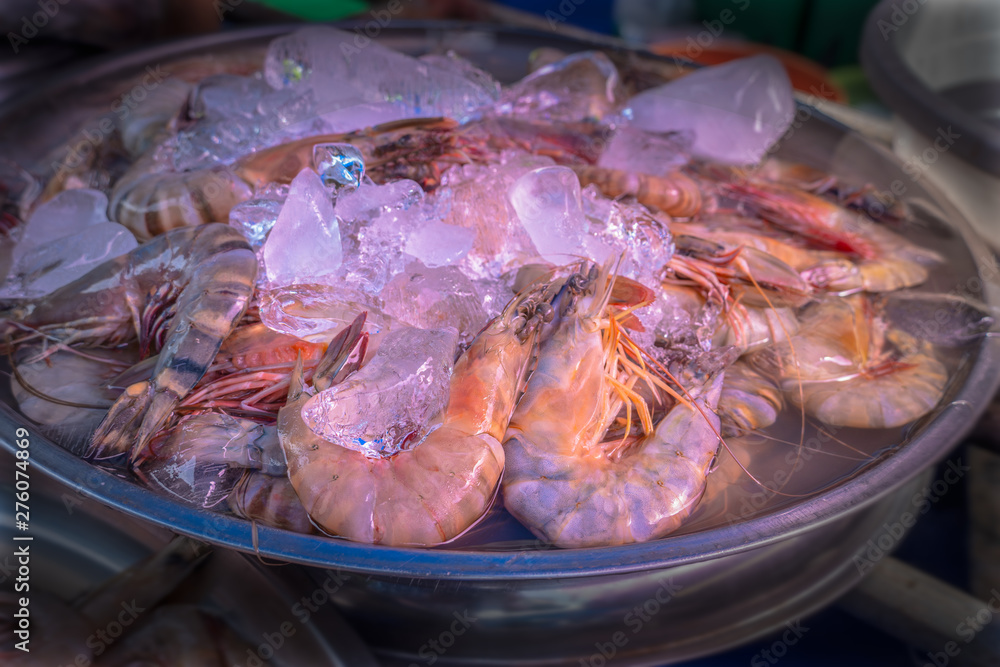 ice cover fresh prawn for sale in fresh market