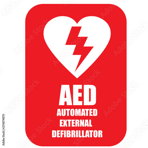 AED,automated external defibrillator / aed sign with heart and electricity symbol flat vector icon