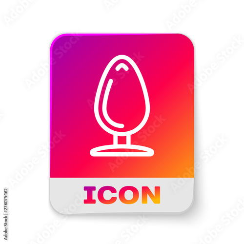 White Anal plug icon isolated on white background. Butt plug sign. Fetish accessory. Sex toy for men and woman. Rectangle color button. Vector Illustration