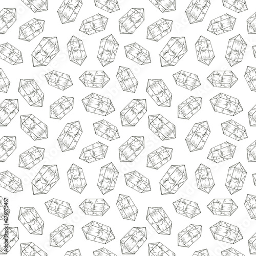 Crystal sketch seamless pattern. Hand drawn vector illustration