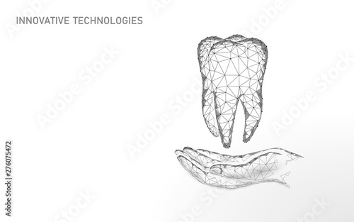 Medical healthy human tooth 3d. Medicine model low poly. Doctor online concept. Medical consultation app. Web healthcare dentist stomatologist modern technology vector illustration
