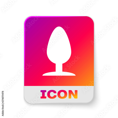 White Anal plug icon isolated on white background. Butt plug sign. Fetish accessory. Sex toy for men and woman. Rectangle color button. Vector Illustration