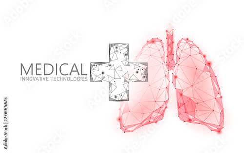 Medical cross symbol lungs doctor online concept. Medical consultation app. Web healthcare diagnosis drugstore network banner. Delivery market background low poly vector