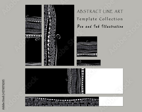 Abstract Line Art Set of Templates. Pen and Ink Collection for Cards, Invitations, Labels, Tags, and Event Decor.
