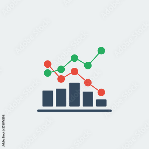 bar chart with green up and red down dots trends, vector icon or pictogram