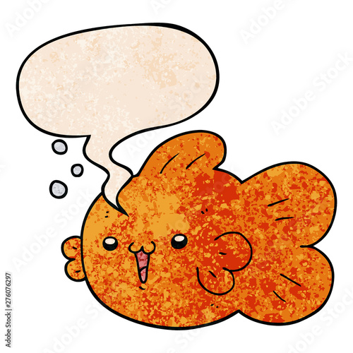 cartoon fish and speech bubble in retro texture style