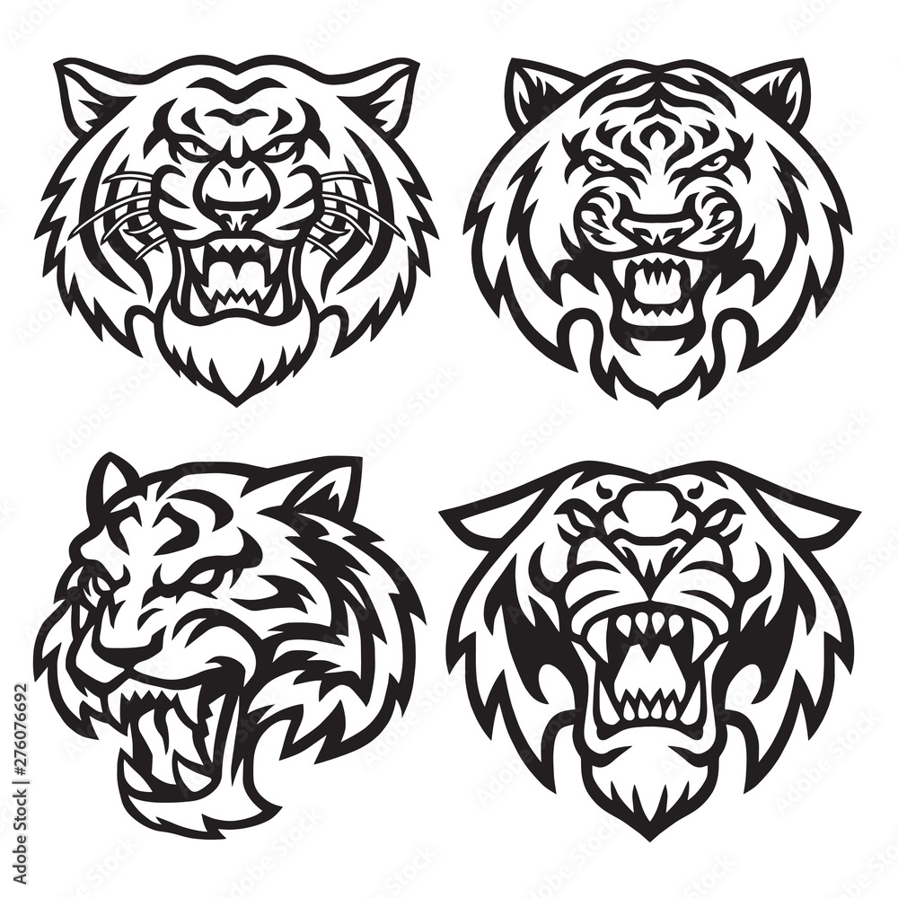  Tiger Head Logo Set Collection Vector Design Illustration