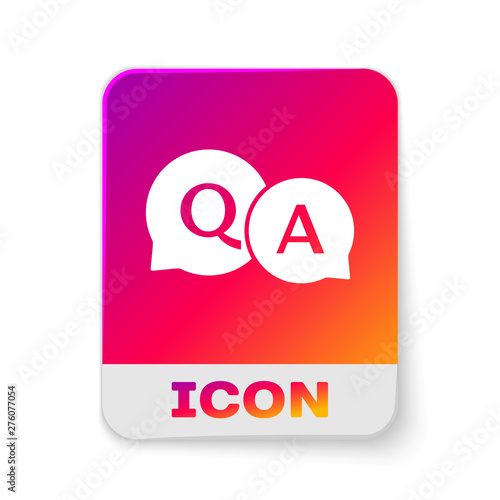 White Speech bubbles with Question and Answer icon isolated on white background. Q and A symbol. FAQ sign. Chat speech bubble and chart. Rectangle color button. Vector Illustration
