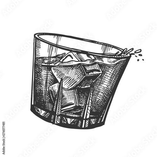 Stampa su tela Design Glass With Whisky And Ice Cubes Vector
