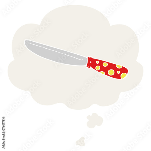 cartoon knife and thought bubble in retro style