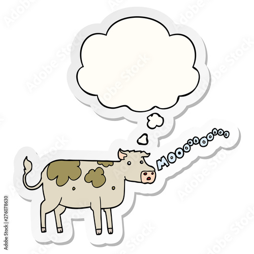 cartoon cow and thought bubble as a printed sticker