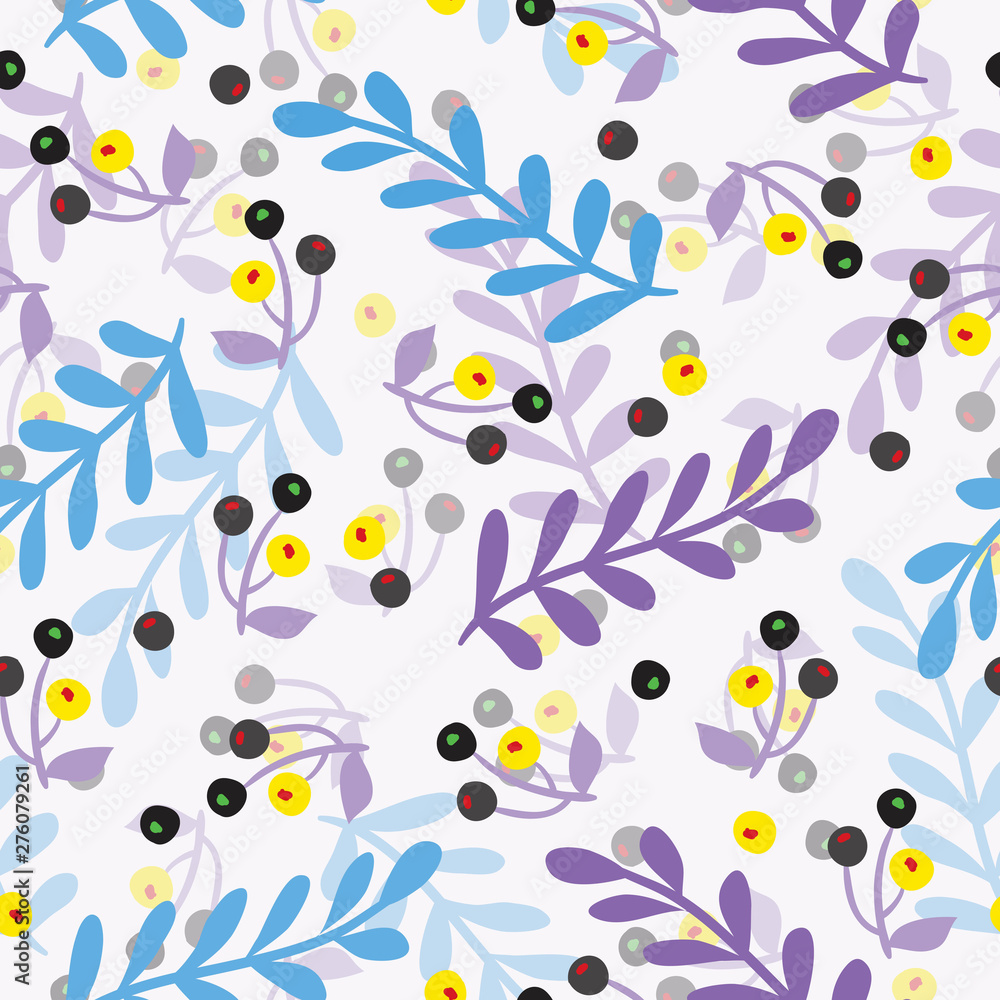 Fototapeta premium Seamless repeating pattern of leaves and berries
