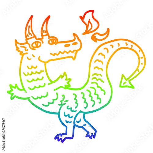 Fototapeta Naklejka Na Ścianę i Meble -  rainbow gradient line drawing cartoon dragon
