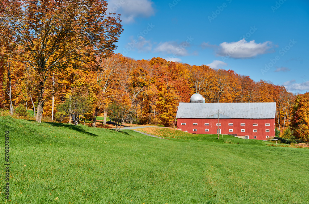 Farm near highway at autumn day in Vermont, USA. Farm near highway at autumn day in Vermont, USA.