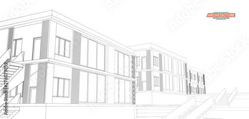 Architecture, great design for any purposes. 3d illustration architecture urban city modern building perspective abstract background. Urban building vector illustration.