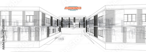 Architecture, great design for any purposes. 3d illustration architecture urban city modern building perspective abstract background. Urban building vector illustration.