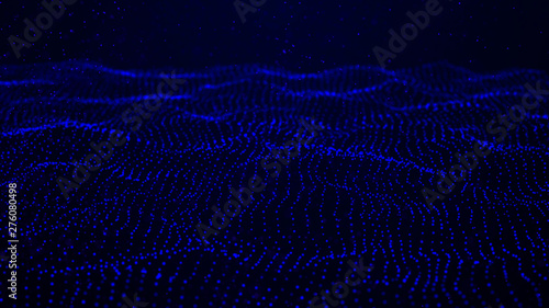 Abstract wave of many points. Futuristic background illustration. Dust particles. 3d rendering