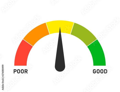 Speedometer red yellow and green color. Speed indicator in trendy flat style.