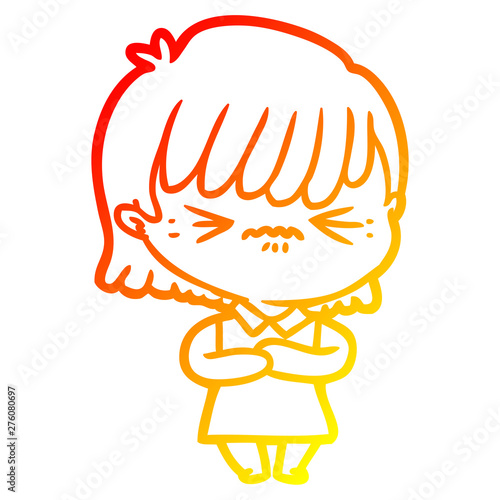 warm gradient line drawing annoyed cartoon girl