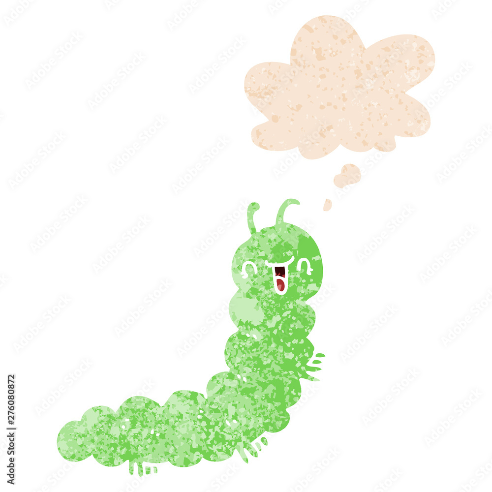 cartoon caterpillar and thought bubble in retro textured style cartoon caterpillar and thought bubble in retro textured style