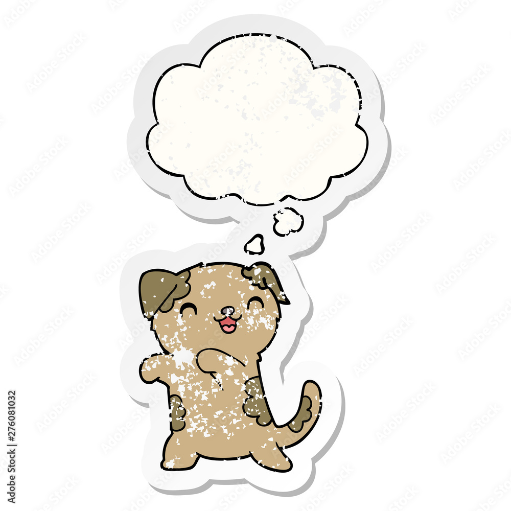 cute cartoon puppy and thought bubble as a distressed worn sticker cute cartoon puppy and thought bubble as a distressed worn sticker