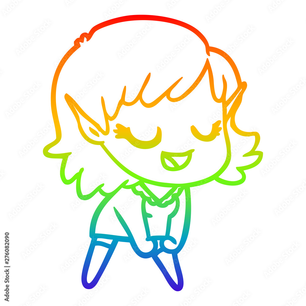 rainbow gradient line drawing happy cartoon elf girl rainbow gradient line drawing happy cartoon elf girl